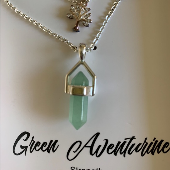 Green Aventurine Stone Crystal Fine Silver Plated Double Necklace NWT - Picture 4 of 6